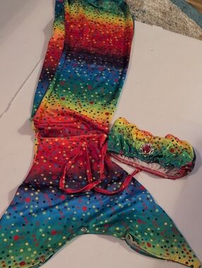 Rainbow Polka Dot Mermaid Tail Swimsuit Set